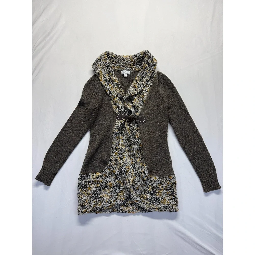 Ponsesa‎ Cardigan Sweater Womens S Gray Confetti Knit Shawl Collar Toggle Front